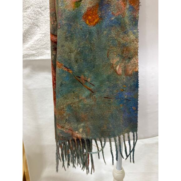 Art Inspired Abstract Floral Print Scarf WrapBrushstroke Boho Fall Shawl Fringe - Picture 5 of 7